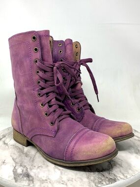 Steve Madden Troopa Purple Nubuck Distressed Lace-Up Combat Boots 9 Bohemian